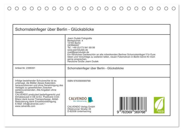 Produktbild: Schornsteinfeger &uuml;ber Berlin - Gl&uuml;cksblicke (Tischkalender 2027 DIN A5 quer), CALVENDO Monatskalender