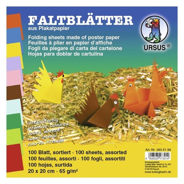 Produktbild: URSUS Falten Faltbl&auml;tter intensiv, Plakatkarton, 65 g/m&sup2;, 20 x 20 cm, 100 Blatt sortiert