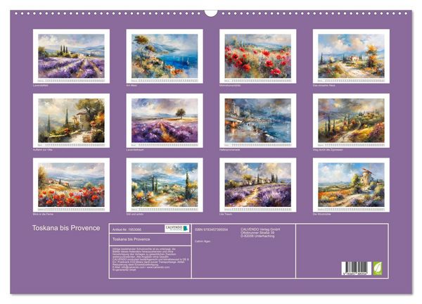 Produktbild: Toskana bis Provence (Wandkalender 2026 DIN A2 quer), CALVENDO Monatskalender