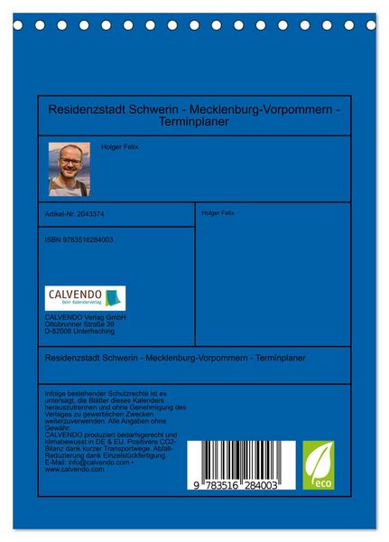 Produktbild: Residenzstadt Schwerin - Mecklenburg-Vorpommern - Terminplaner (Tischkalender 2026 DIN A5 hoch), CALVENDO Monatskalender