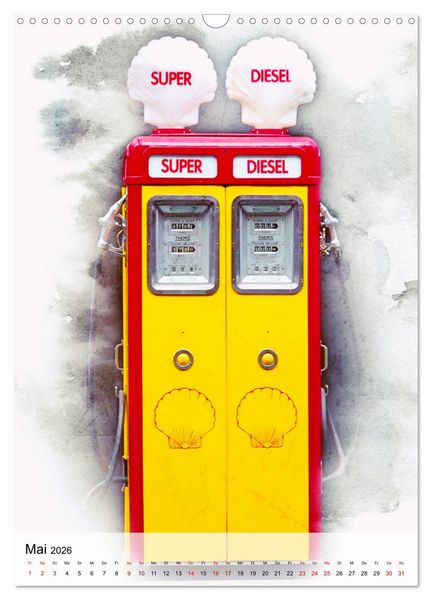 Produktbild: Gasoline - Vintage Tanks&auml;ulen in Szene gesetzt (Wandkalender 2026 DIN A3 hoch), CALVENDO Monatskalender
