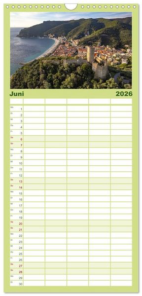 Produktbild: Familienplaner 2026 - Die Italienische Riviera - Ligurien mit 5 Spalten (Wandkalender, 21 x 45 cm) CALVENDO
