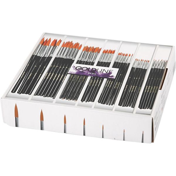 Produktbild: Creativ Company Gold Line Pinsel, Nr. 1+2+4+8+12+18+22, L 17-21 cm, B 1-7 mm, rund, 7x12 Stk