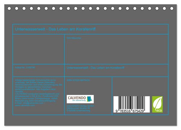 Produktbild: Unterwasserwelt - Das Leben am Korallenriff (Tischkalender 2026 DIN A5 quer), CALVENDO Monatskalender