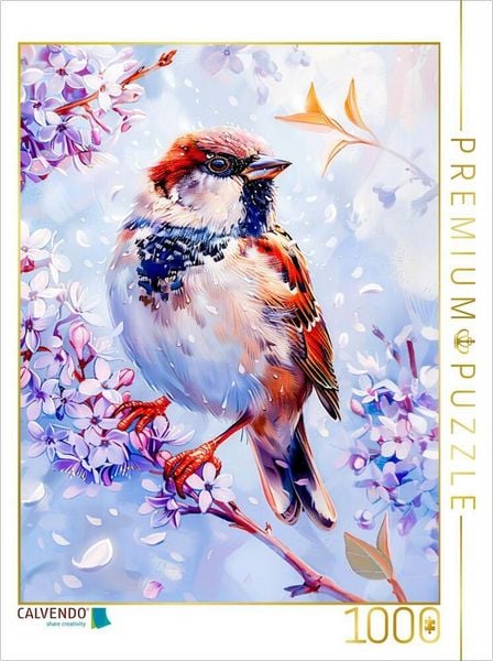 CALVENDO Puzzle Einheimischer Singvogel Haussperling Malerei | 1000 Teile Lege-Größe 64x48cm Foto-Puzzle für glückliche Stunden