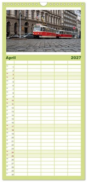 Produktbild: Familienplaner 2027 - Stra&szlig;enbahnklassiker auf Schienen mit 5 Spalten (Wandkalender, 21 x 45 cm) CALVENDO