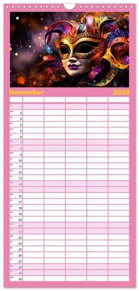 Produktbild: Familienplaner 2026 - MASKEN - poetisch und vertr&auml;umt mit 5 Spalten (Wandkalender, 21 x 45 cm) CALVENDO
