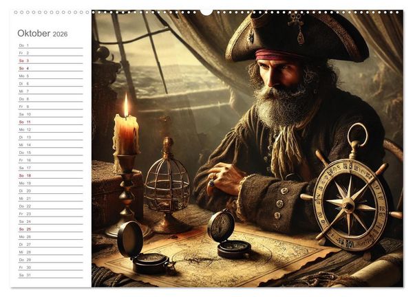 Produktbild: KI Piraten - Abenteuer der Seer&auml;uber auf hoher See (hochwertiger Premium Wandkalender 2026 DIN A2 quer), Kunstdruck in Hochglanz
