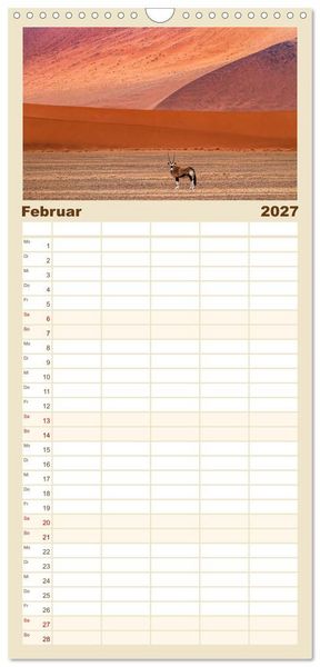 Produktbild: Familienplaner 2027 - Namibias faszinierende Tierwelt mit 5 Spalten (Wandkalender, 21 x 45 cm) CALVENDO