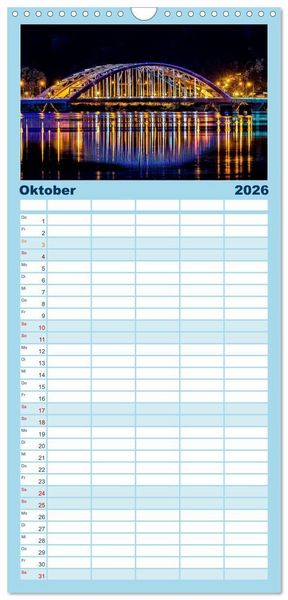Produktbild: Familienplaner 2026 - St&auml;dte der Welt - Skylines in der Nacht mit 5 Spalten (Wandkalender, 21 x 45 cm) CALVENDO