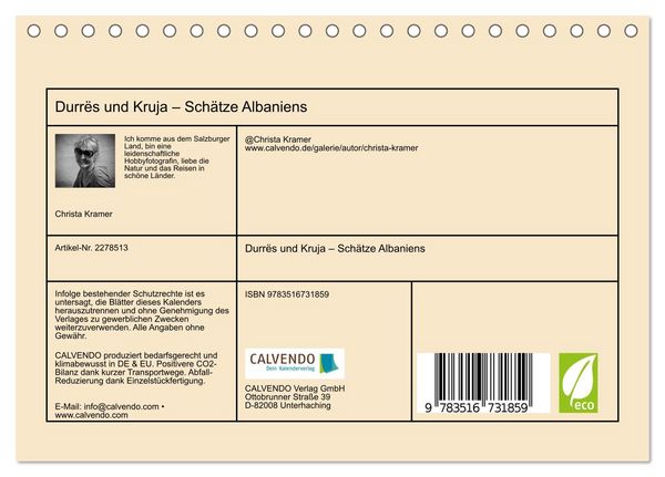 Produktbild: Durr&euml;s und Kruja &ndash; Sch&auml;tze Albaniens (Tischkalender 2026 DIN A5 quer), CALVENDO Monatskalender