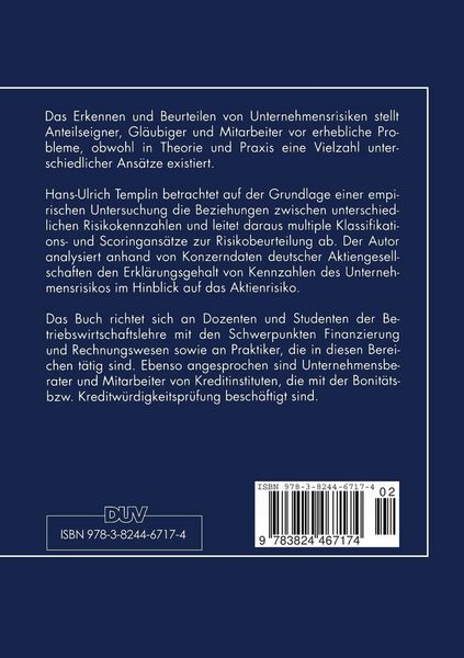 Produktbild: Unternehmensrisiko und Bilanzkennzahlen