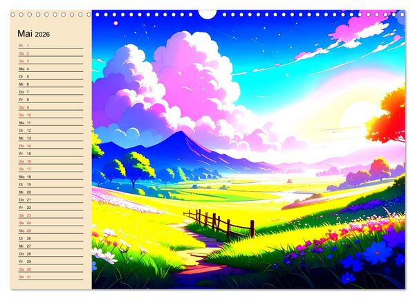 Produktbild: Manga-Landschaften: Ein visueller Ausflug durch Fantasiewelten (Wandkalender 2026 DIN A3 quer), CALVENDO Monatskalender