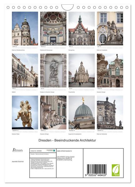 Produktbild: Dresden - Beeindruckende Architektur (Wandkalender 2026 DIN A4 hoch), CALVENDO Monatskalender