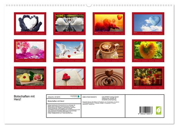 Produktbild: Botschaften mit Herz! (hochwertiger Premium Wandkalender 2026 DIN A2 quer), Kunstdruck in Hochglanz
