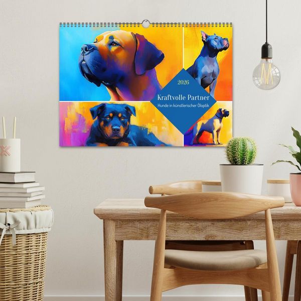 Produktbild: Kraftvolle Partner. Hunde in k&uuml;nstlerischer &Ouml;loptik (Wandkalender 2026 DIN A3 quer), CALVENDO Monatskalender