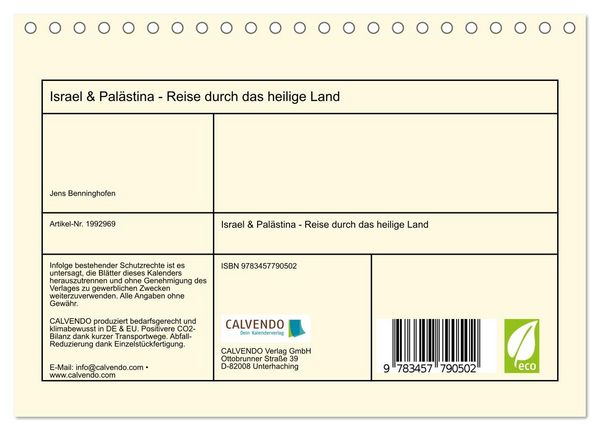 Produktbild: Israel & Pal&auml;stina - Reise durch das heilige Land (Tischkalender 2026 DIN A5 quer), CALVENDO Monatskalender