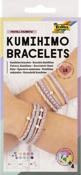 Kumihimo Bracelets PASTELL RAINBOW, 16-teilig