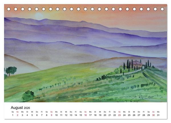 Produktbild: Landschafts-Aquarelle 2026 Roswita Ilona Baumann (Tischkalender 2026 DIN A5 quer), CALVENDO Monatskalender
