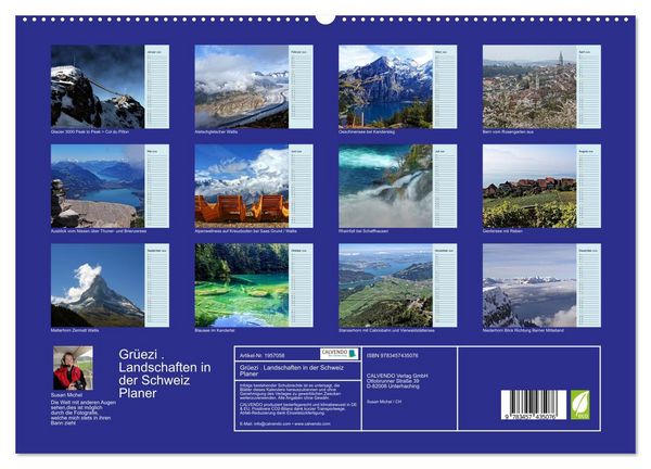 Produktbild: Gr&uuml;ezi . Landschaften in der Schweiz Planer (hochwertiger Premium Wandkalender 2026 DIN A2 quer), Kunstdruck in Hochglanz