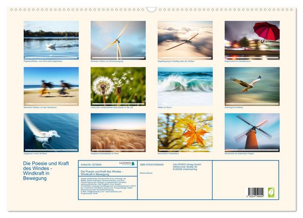 Produktbild: Die Poesie und Kraft des Windes - Windkraft in Bewegung (Wandkalender 2026 DIN A2 quer), CALVENDO Monatskalender
