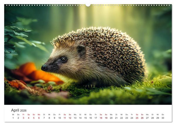 Produktbild: Rund, stachlig, munter - Ein Jahr mit Igeln (hochwertiger Premium Wandkalender 2026 DIN A2 quer), Kunstdruck in Hochglanz
