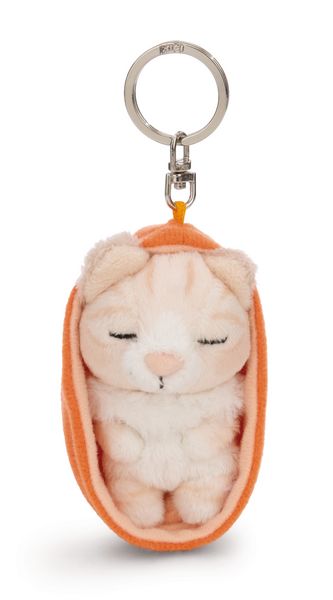 Produktbild: NICI - Schl&uuml;sselanh&auml;nger Sleeping Pets Katze beige 8cm K&ouml;rbchen aprikot GREEN