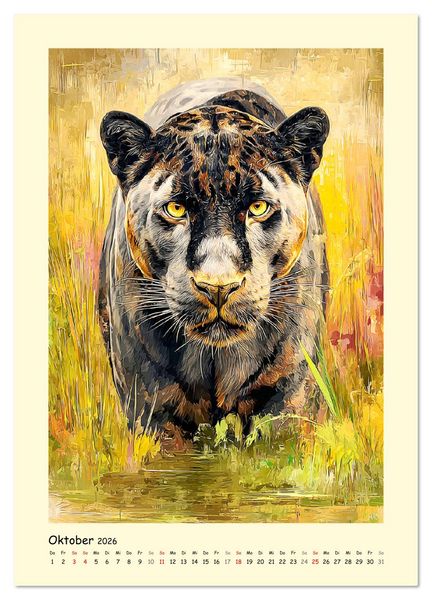 Produktbild: Raubkatzen. Moderne Paintings wilder Eleganz (hochwertiger Premium Wandkalender 2026 DIN A2 hoch), Kunstdruck in Hochglanz