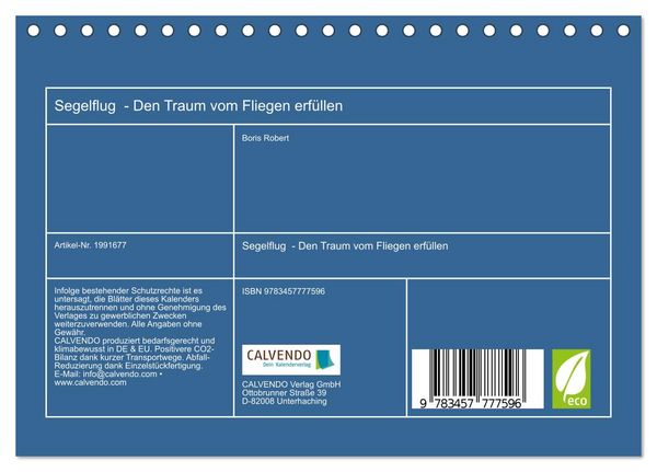 Produktbild: Segelflug - Den Traum vom Fliegen erf&uuml;llen (Tischkalender 2026 DIN A5 quer), CALVENDO Monatskalender