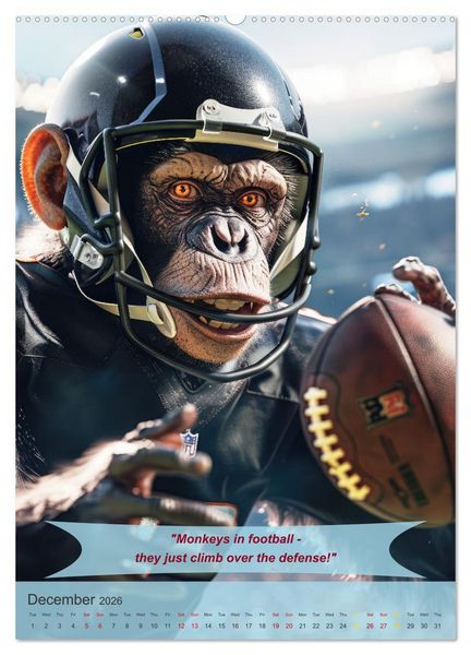 Produktbild: American football with funny animals (Wall Calendar 2026 DIN A2 portrait), CALVENDO 12 Month Wall Calendar