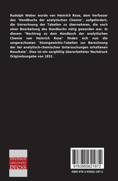 Produktbild: Nachtrag zu dem Handbuche der analytischen Chemie von Heinrich Rose