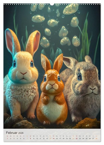 Produktbild: Lustige Hasenkinder (hochwertiger Premium Wandkalender 2026 DIN A2 hoch), Kunstdruck in Hochglanz