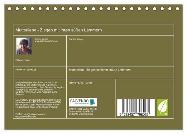 Produktbild: Mutterliebe - Ziegen mit ihren s&uuml;&szlig;en L&auml;mmern (Tischkalender 2026 DIN A5 quer), CALVENDO Monatskalender