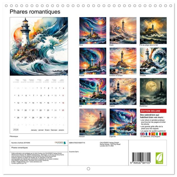 Produktbild: Phares romantiques (Calendrier mural carr&eacute; 2026 30x30 cm) Calendrier double avec une page pour vos prises de notes