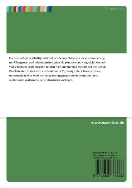 Produktbild: Chartermythos und rite de passage - &Uuml;berlegungen zu Konrads von W&uuml;rzburg 'Partonopier und Meliur'