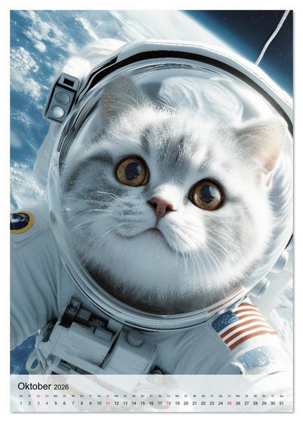 Produktbild: Katzen im Weltall - lustiger Katzenkalender f&uuml;r Kinder, Familien und Katzenliebhaber (Tischkalender 2026 DIN A5 hoch), CALVENDO Monatskalender