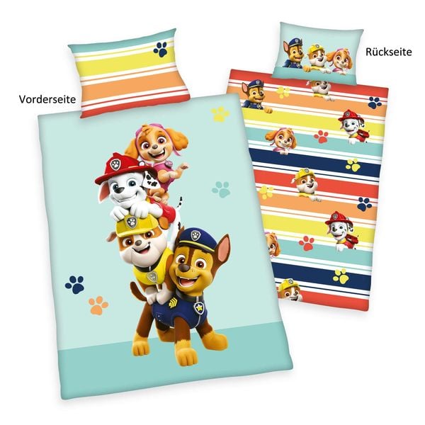 Paw Patrol 2432404063 - Bettwäsche (Made in Green), 40x60 cm + 100x135 cm, 100% Baumwolle