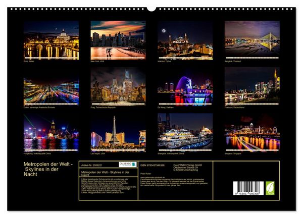 Produktbild: Metropolen der Welt - Skylines in der Nacht (hochwertiger Premium Wandkalender 2026 DIN A2 quer), Kunstdruck in Hochglanz
