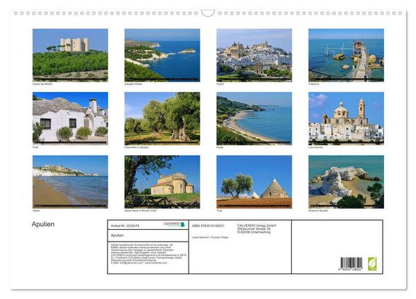 Produktbild: Apulien (Wandkalender 2026 DIN A2 quer), CALVENDO Monatskalender