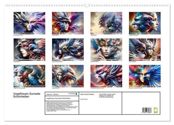 Produktbild: Vogelfrauen Surreale Sch&ouml;nheiten (Wandkalender 2026 DIN A2 quer), CALVENDO Monatskalender