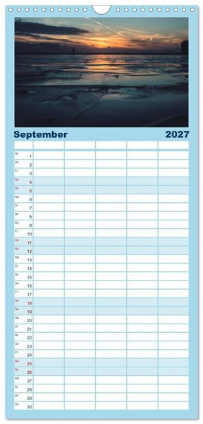 Produktbild: Familienplaner 2027 - Abendlicht &uuml;ber der Nordsee mit 5 Spalten (Wandkalender, 21 x 45 cm) CALVENDO