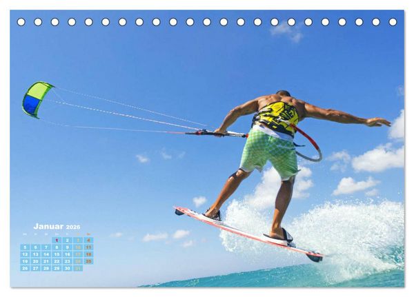 Produktbild: Kitesurfen: Mit Drachen am Meer (Tischkalender 2026 DIN A5 quer), CALVENDO Monatskalender