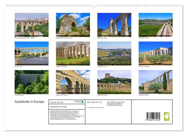 Produktbild: Aqu&auml;dukte in Europa (hochwertiger Premium Wandkalender 2026 DIN A2 quer), Kunstdruck in Hochglanz