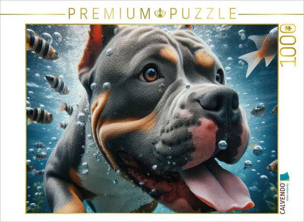 Produktbild: CALVENDO Puzzle American Stafford Terrier taucht mit Fischen | 1000 Teile Lege-Gr&ouml;&szlig;e 64x48cm Foto-Puzzle f&uuml;r gl&uuml;ckliche Stunden