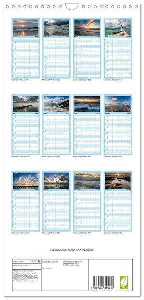 Produktbild: Familienplaner 2027 - Faszination Meer und Wolken mit 5 Spalten (Wandkalender, 21 x 45 cm) CALVENDO