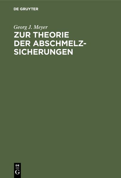 Produktbild: Zur Theorie der Abschmelzsicherungen