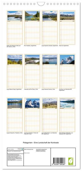 Produktbild: Familienplaner 2027 - Patagonien - Eine Landschaft der Kontraste mit 5 Spalten (Wandkalender, 21 x 45 cm) CALVENDO