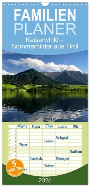 Produktbild: Familienplaner 2026 - Kaiserwinkl - Sommerbilder aus Tirol mit 5 Spalten (Wandkalender, 21 x 45 cm) CALVENDO