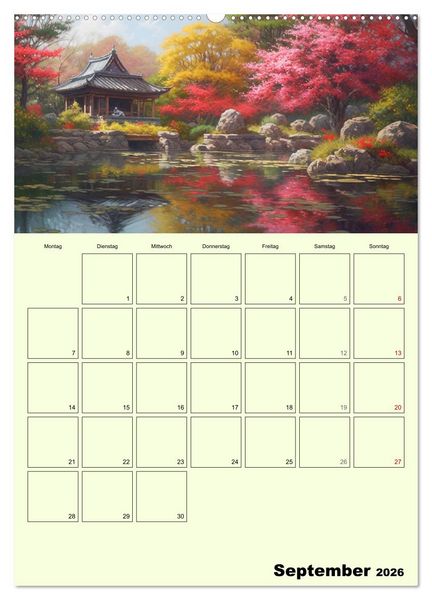 Produktbild: Im japanischen Garten. Zauberhafte Illustrationen (hochwertiger Premium Wandkalender 2026 DIN A2 hoch), Kunstdruck in Hochglanz