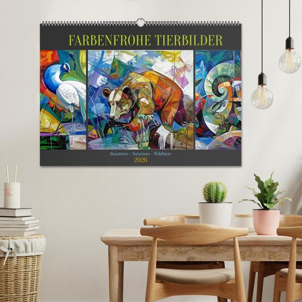 Produktbild: Farbenfrohe Tierbilder (Wandkalender 2026 DIN A2 quer), CALVENDO Monatskalender